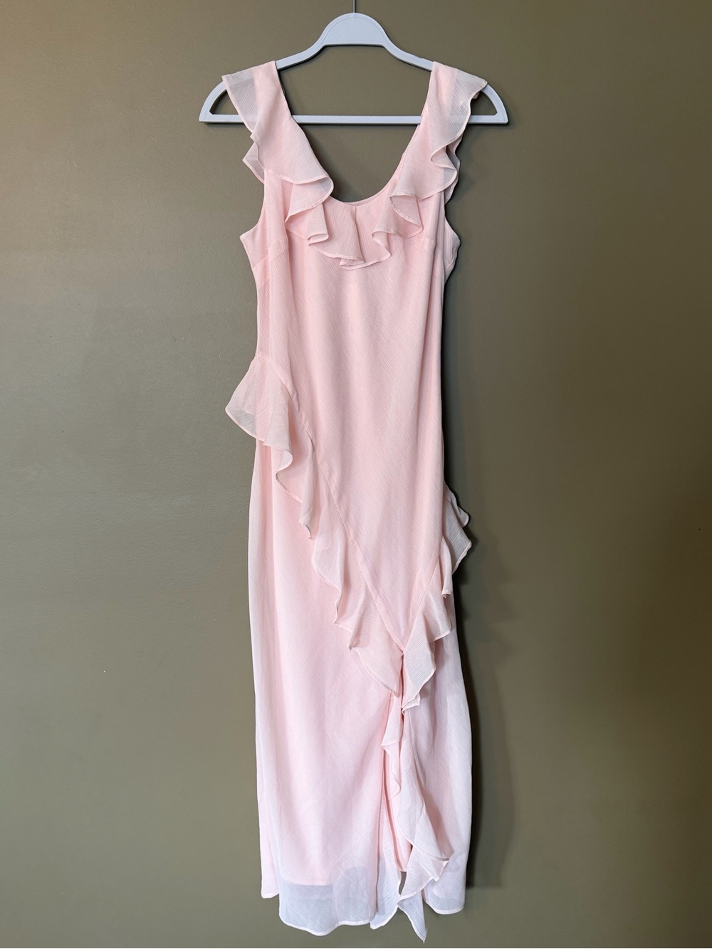 A New Day Light Pink Ruffle Sleeveless Slip Dress Scoop Neck Women’s Sz S NWT